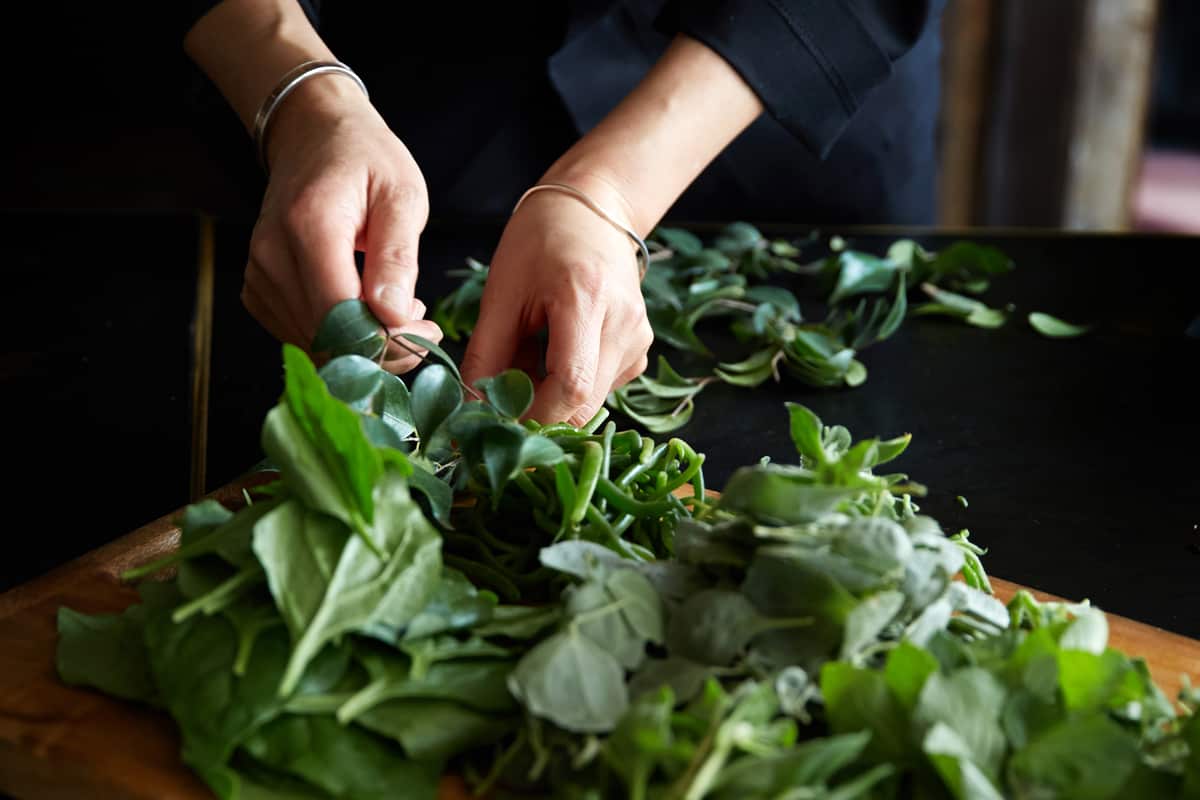 Kylie Kwong prepares native greens
