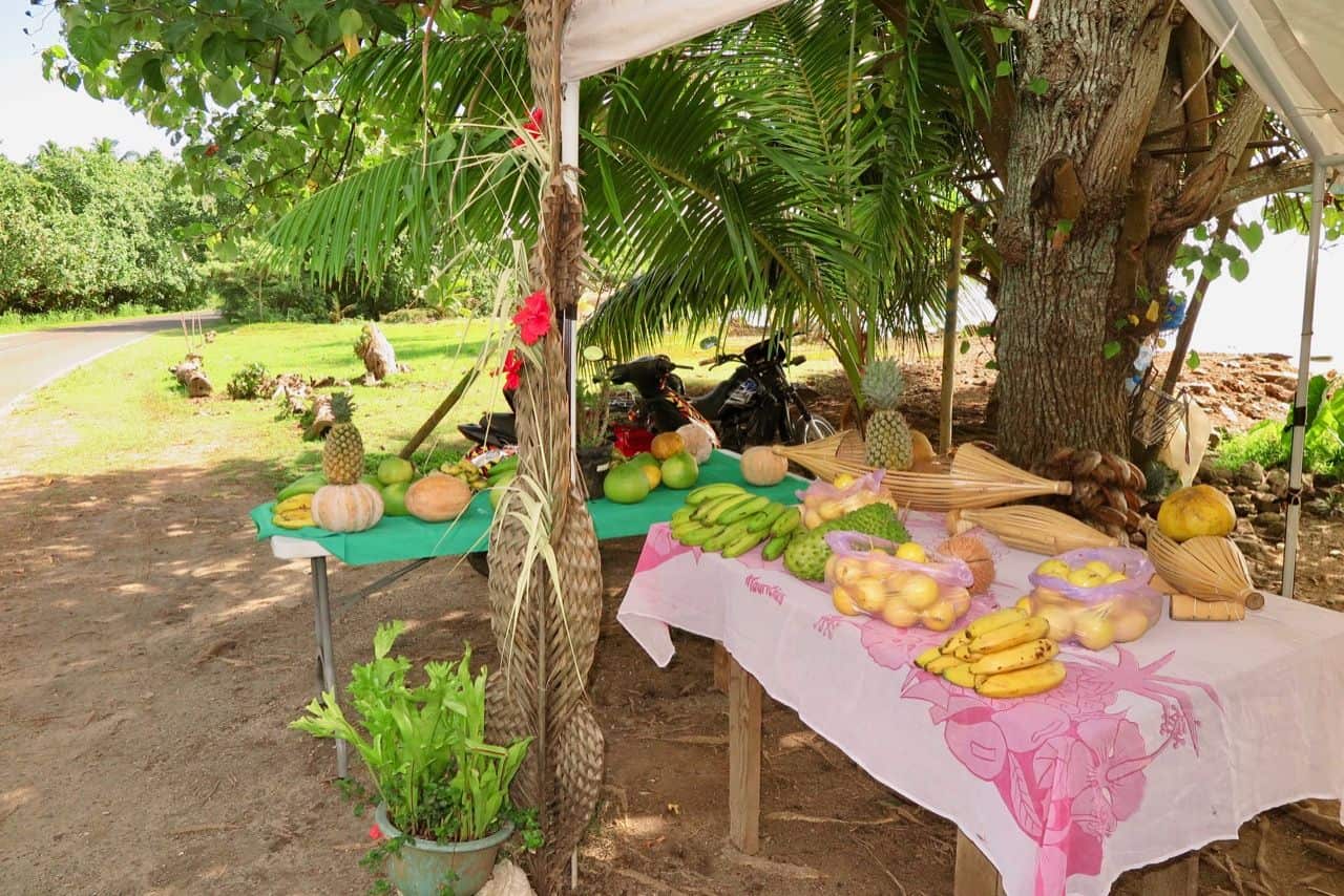 My first and only trip to Tahiti after dad passed away. Roadside stall showcasing fresh fruits.