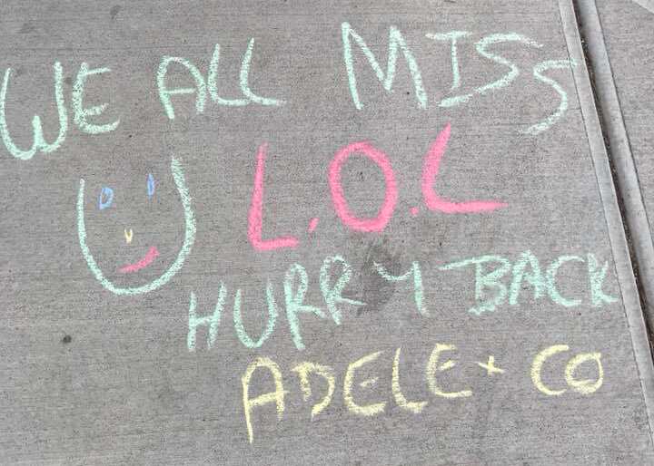 Chalk message left at Ladle of Love