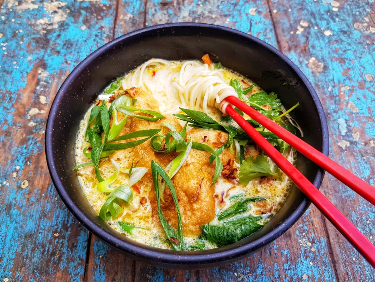 The laksa here has a vegan base.