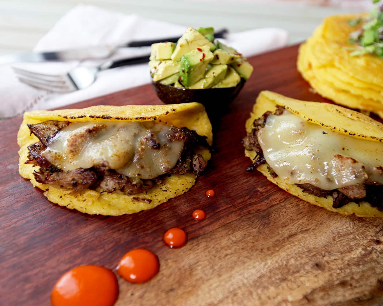 Cachapas with pork and cheese