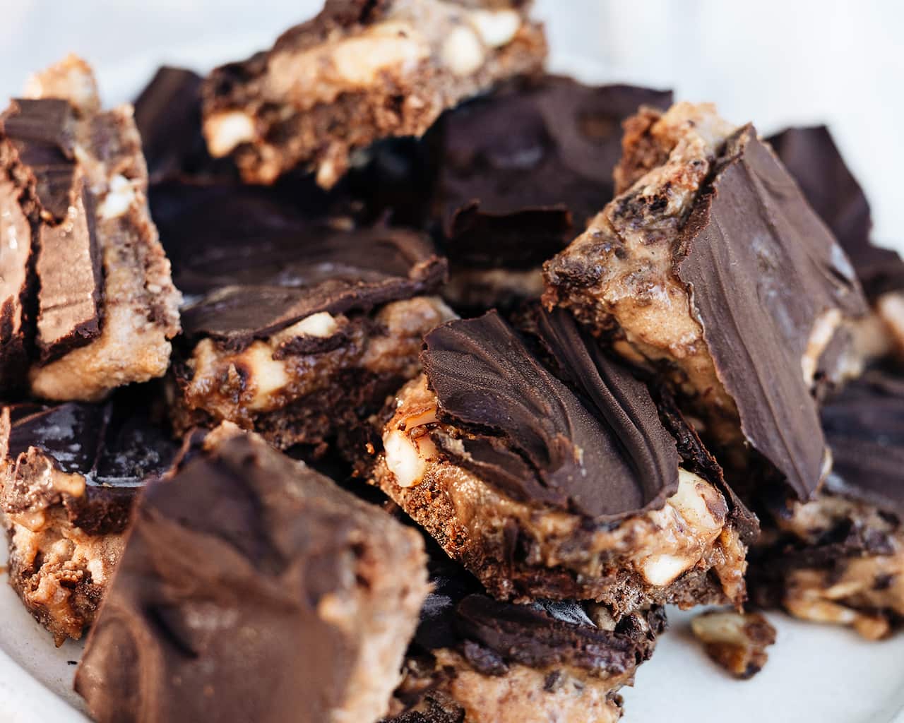 Layered caramel and chocolate slice