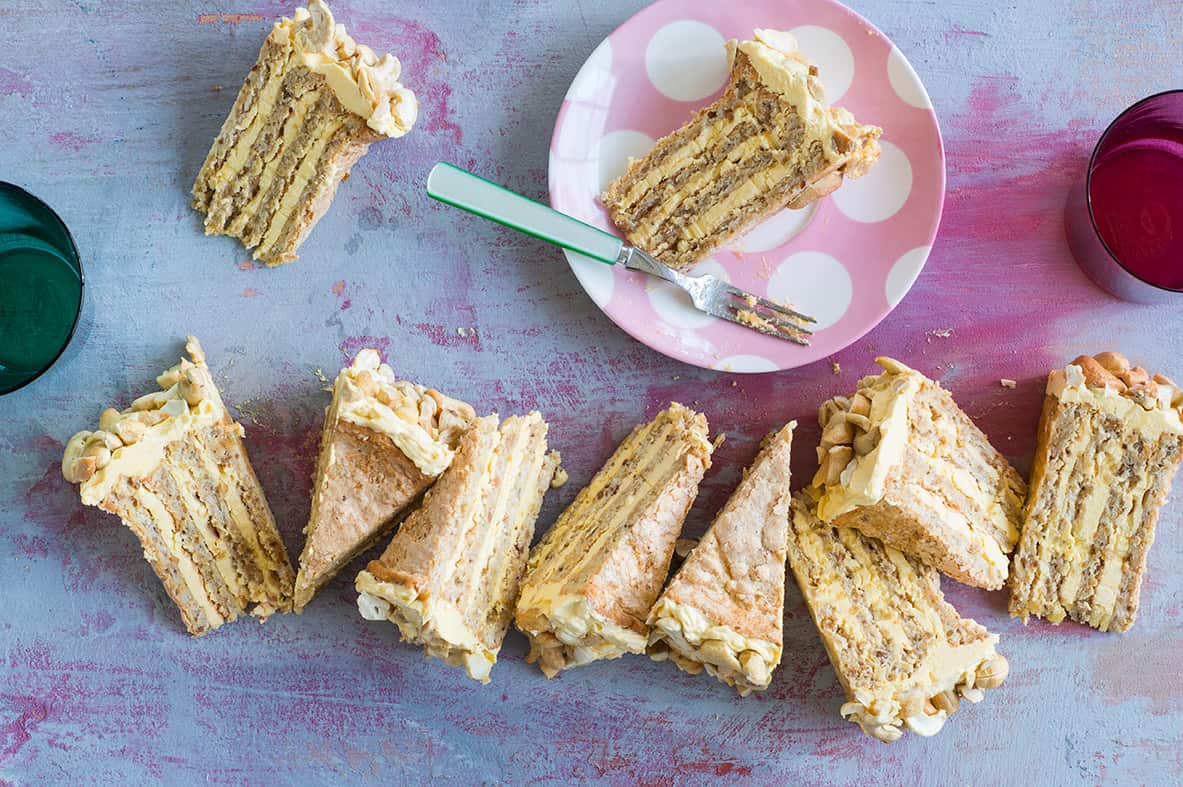 Layered cashew meringue cake (sans rival)