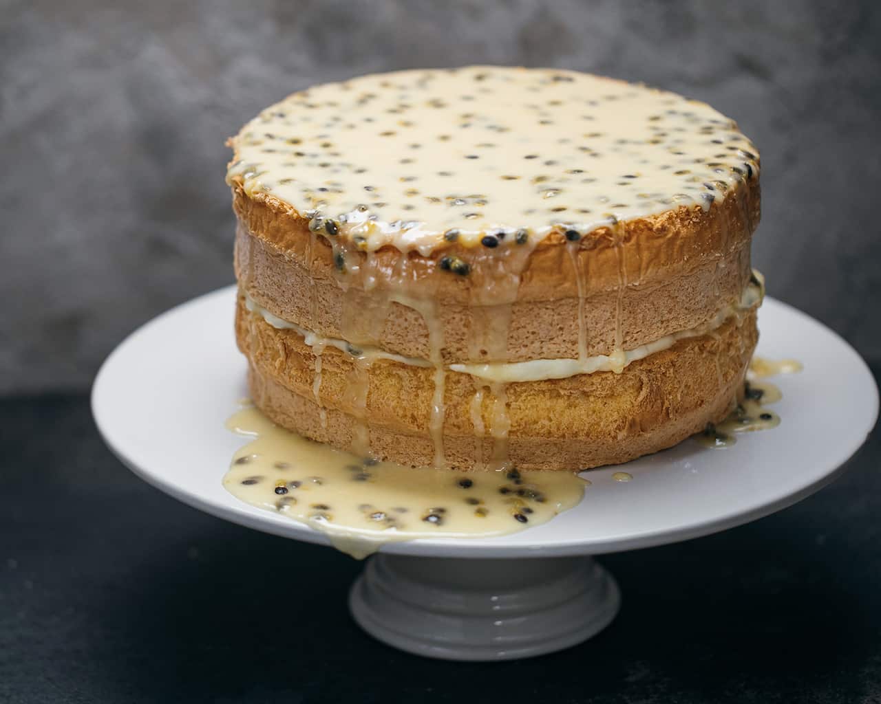 Layered passionfruit sponge