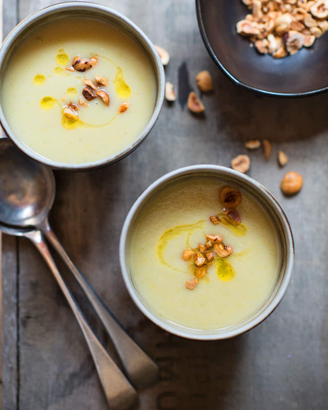 Leek and hazelnut soup
