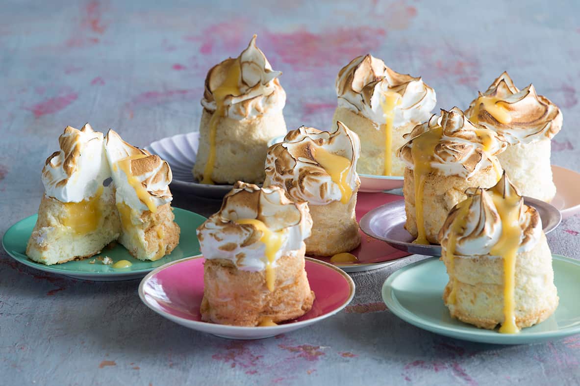 Lemon meringue angel food cakes 
