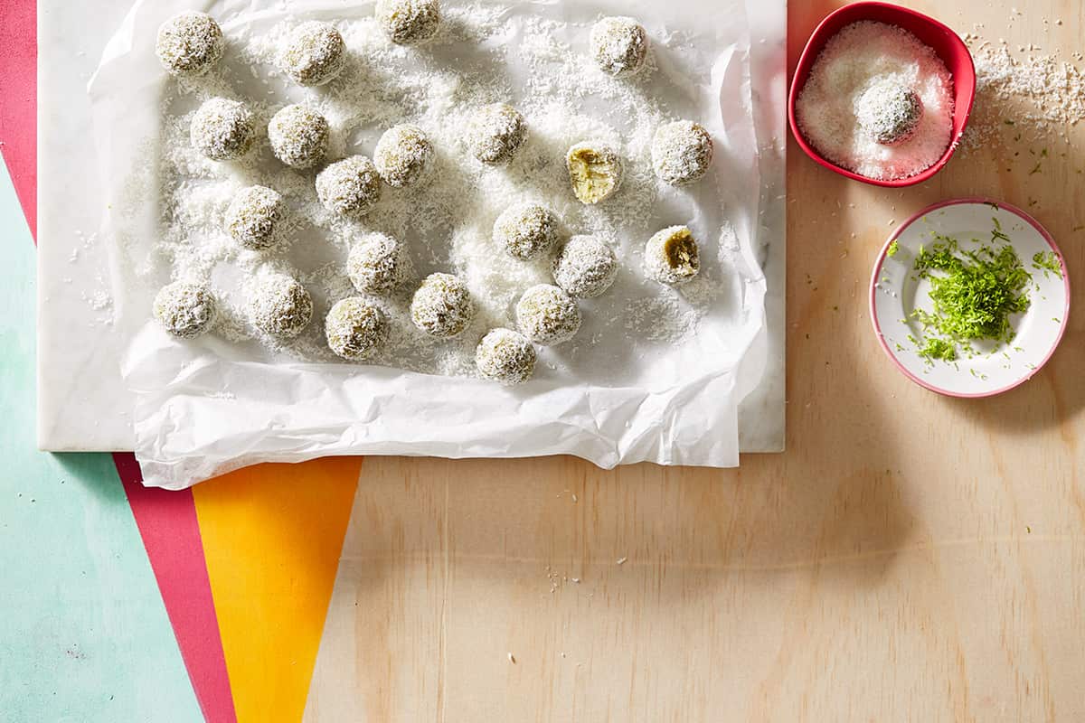 Lime, coconut and mint balls