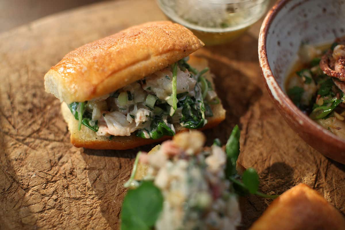 Lobster and prawn crackling pringa with gazpacho mayo