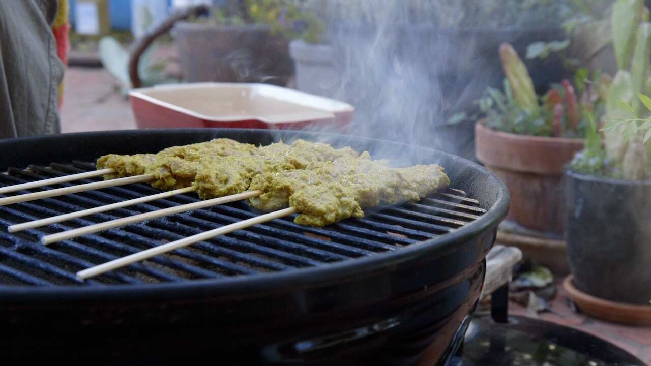 Malaysian chicken satay with Nyonya-style peanut sauce