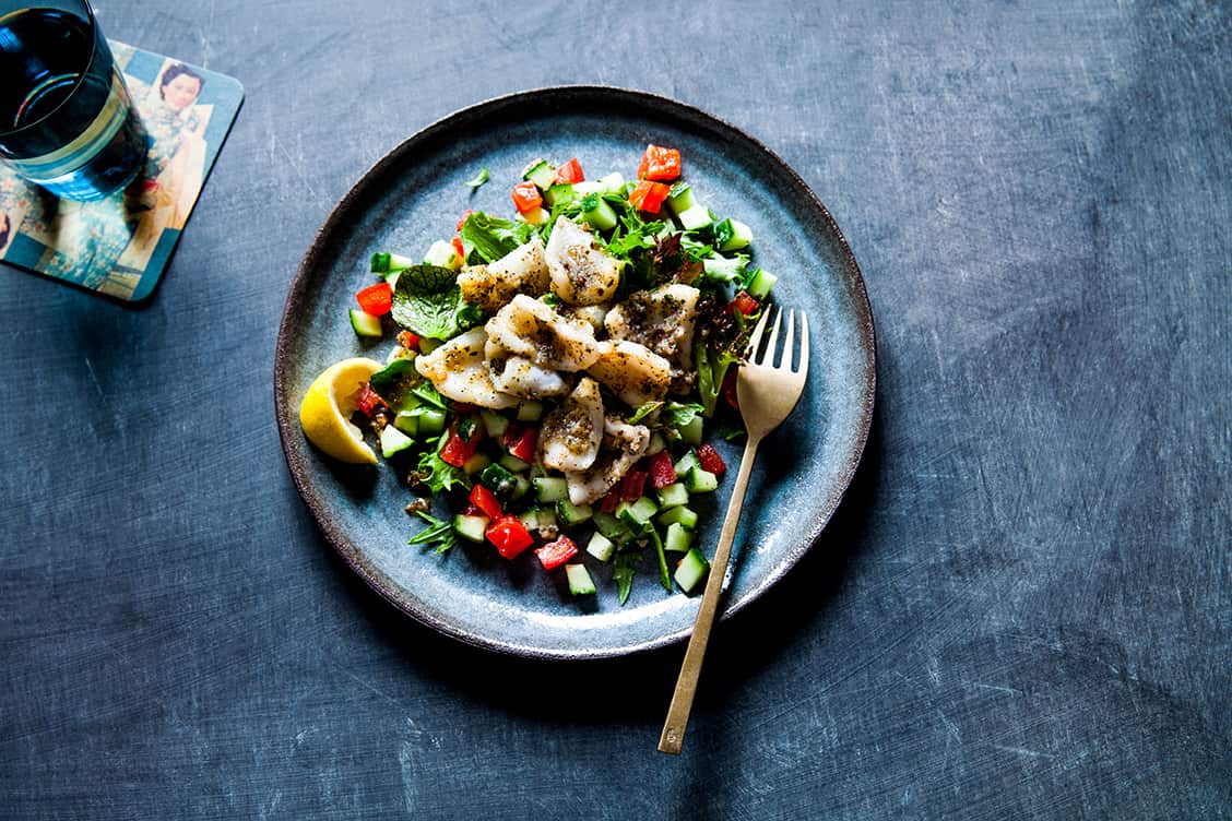 Saltbush and mountain pepper squid