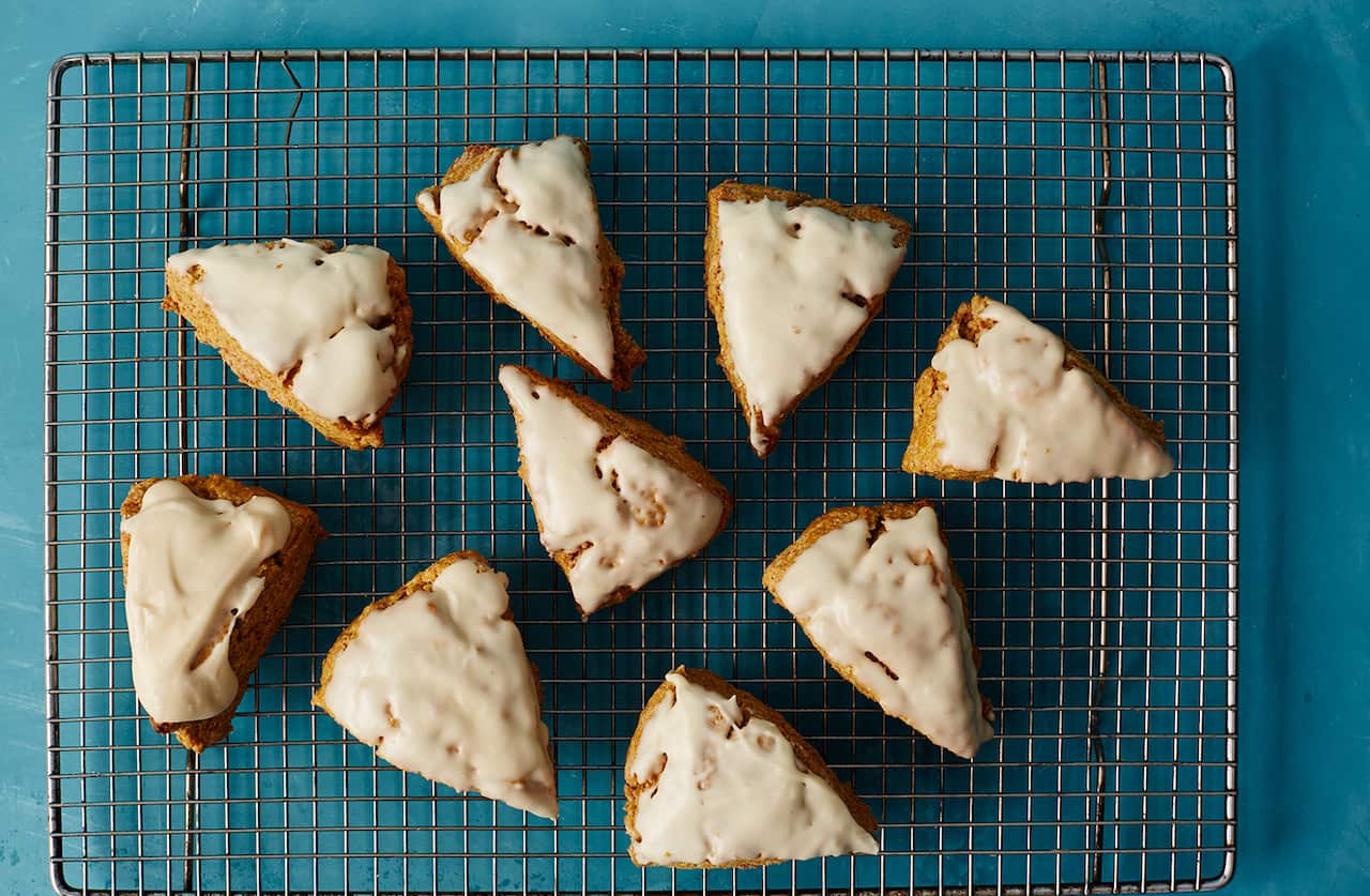 Pumpkin spelt scones with maple glaze