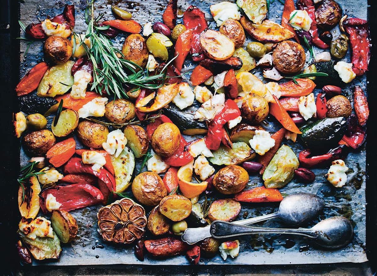 Mediterranean tray bake with haloumi