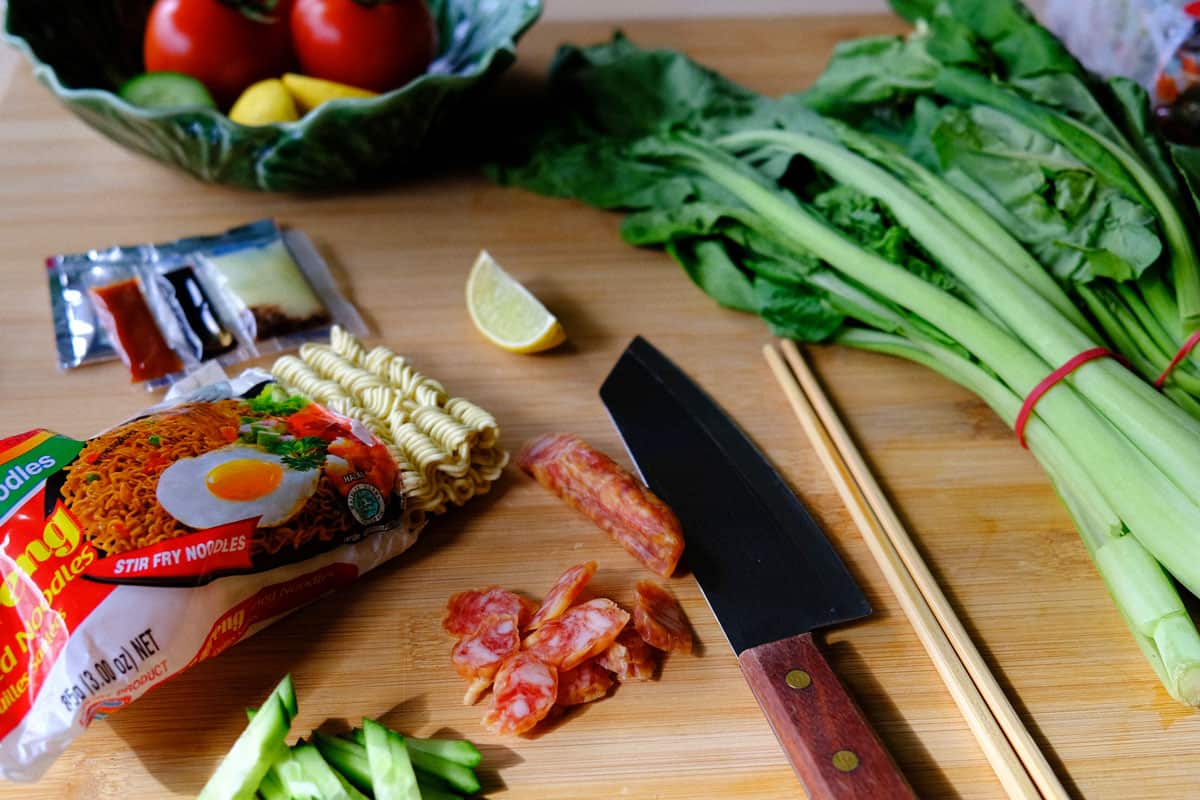 Lap cheong and mi goreng