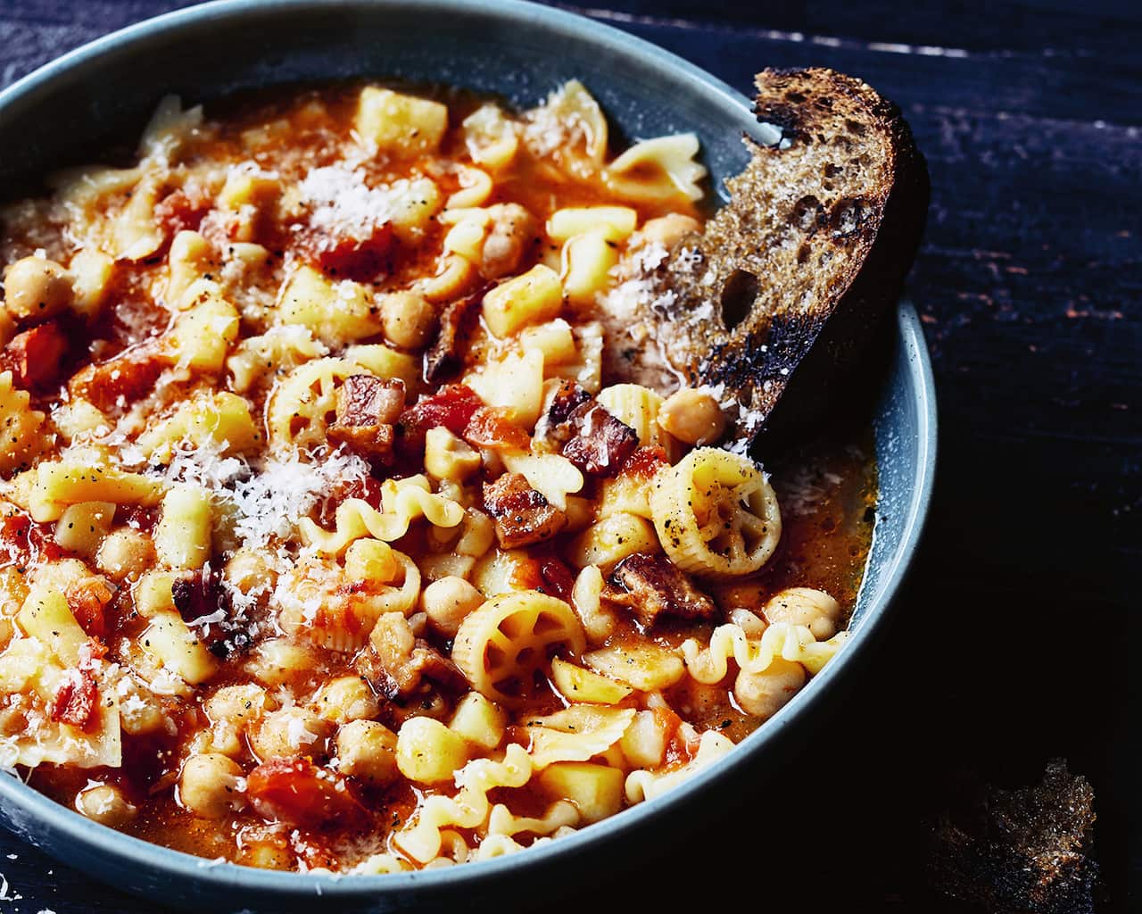 Minestra di pasta mista with potatoes and chickpeas