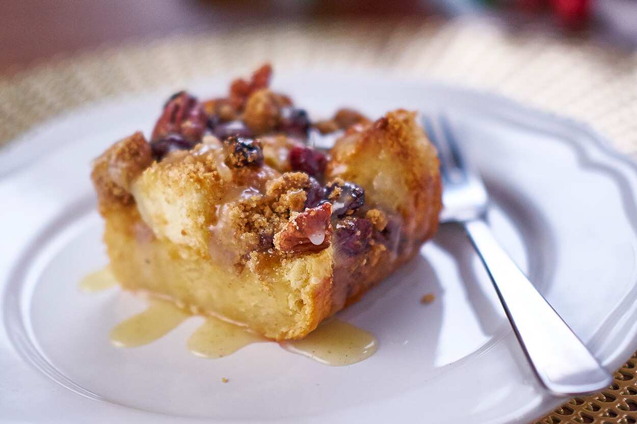Spiced bread pudding with vanilla bean butter sauce 