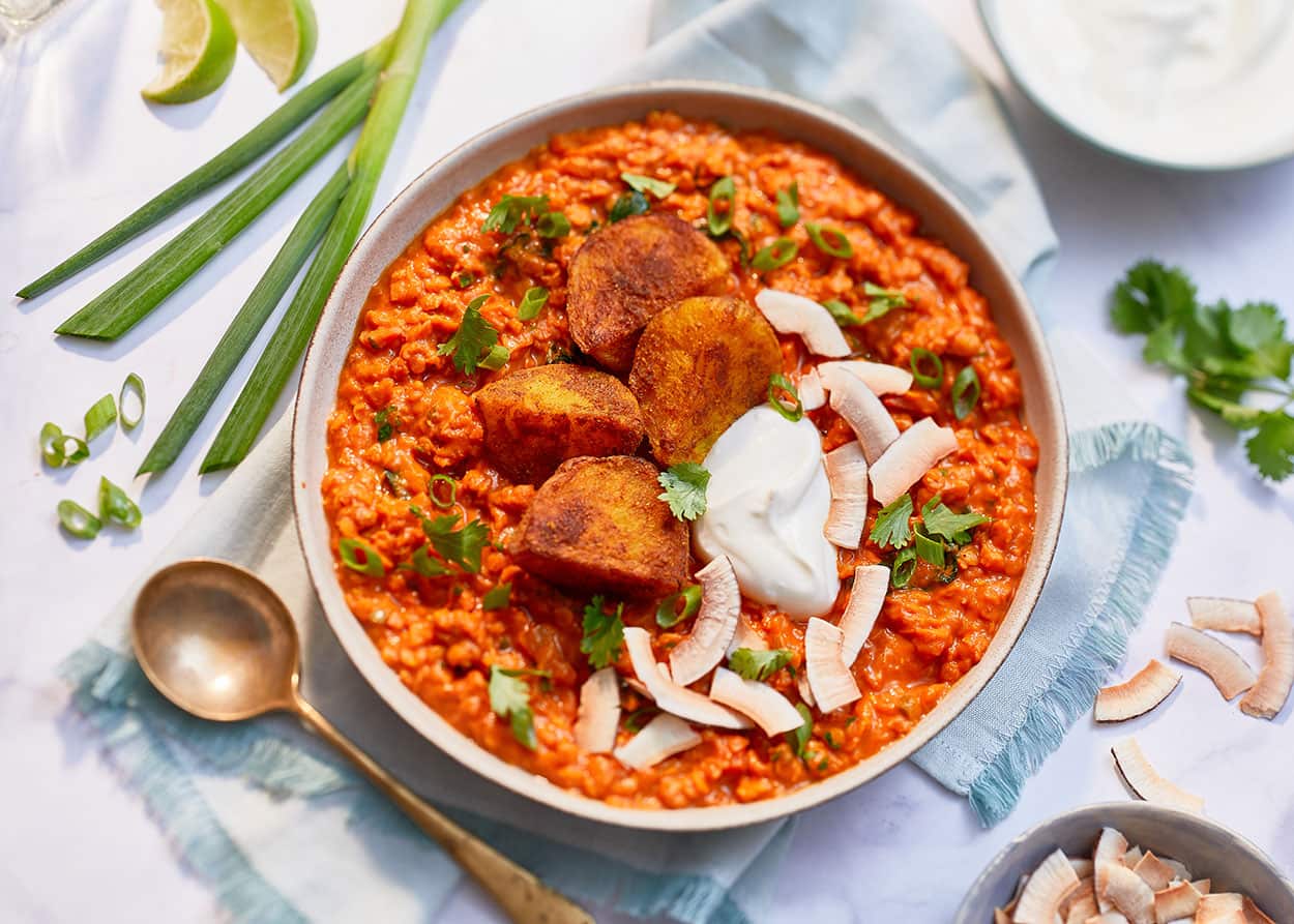 Coconut dhal with crisp potatoes 