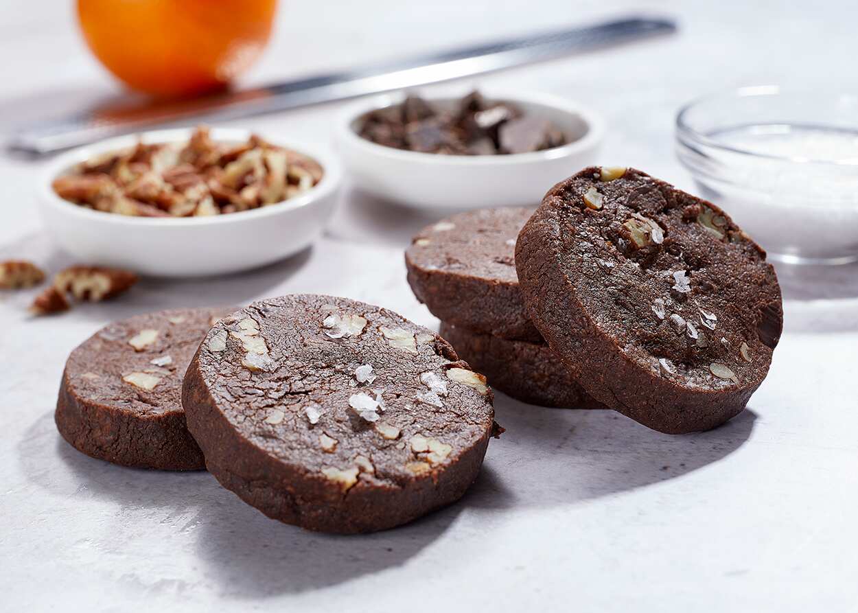 Chocolate pecan slice and bake cookies
