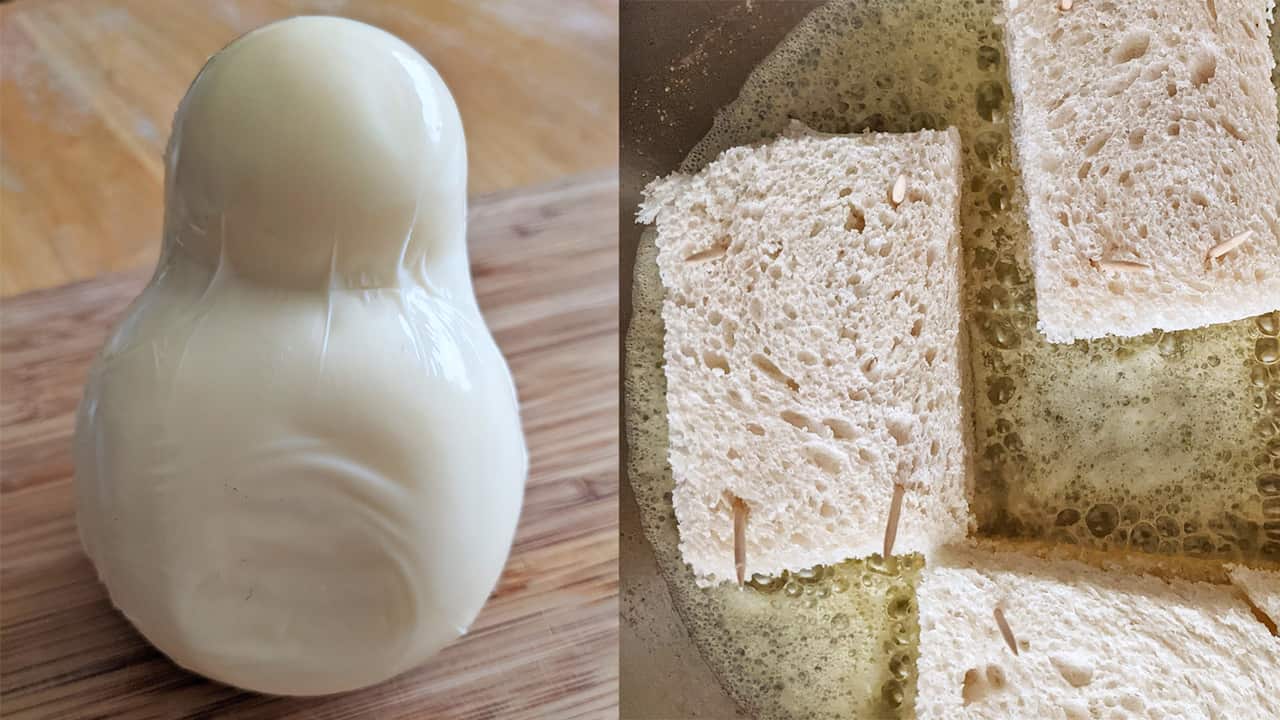 Mozzarella and sandwiches frying