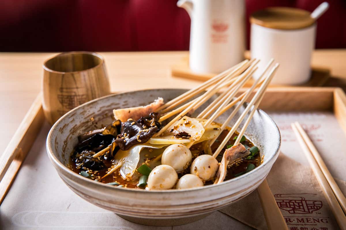 Skewers with braise beef and tripe at Haymarket's new Mr Meng Chongqing Gourmet.