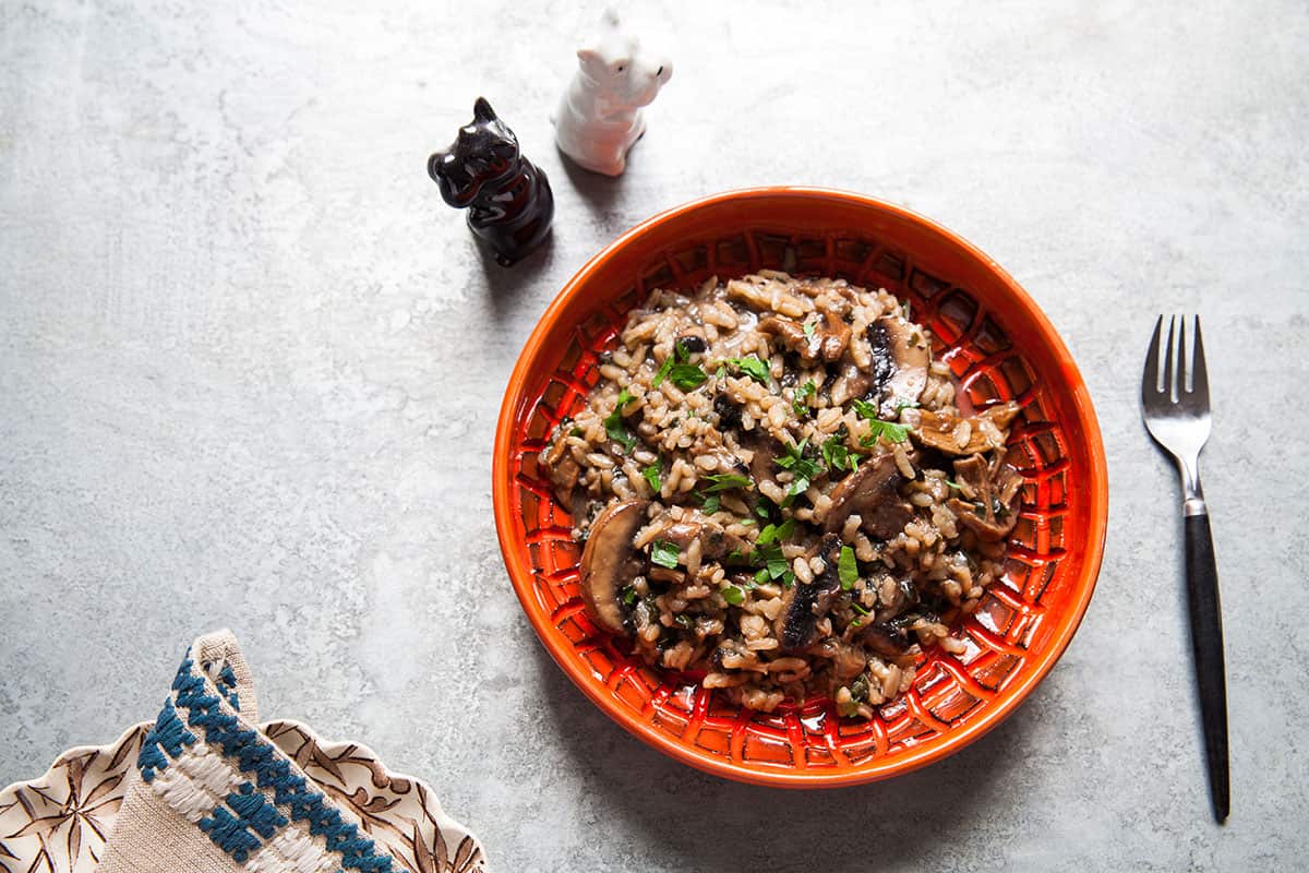 Mushroom and silverbeet risotto