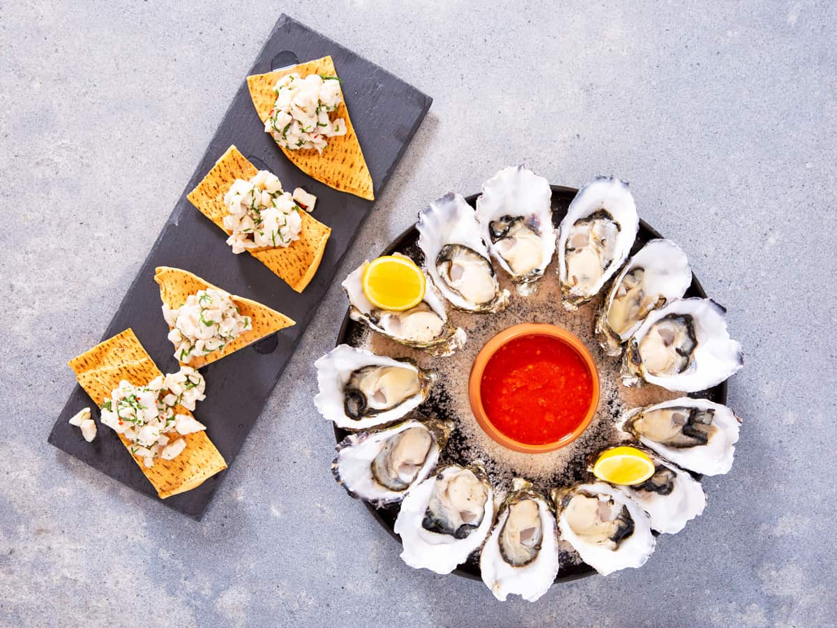 On the menu: namas and oysters.