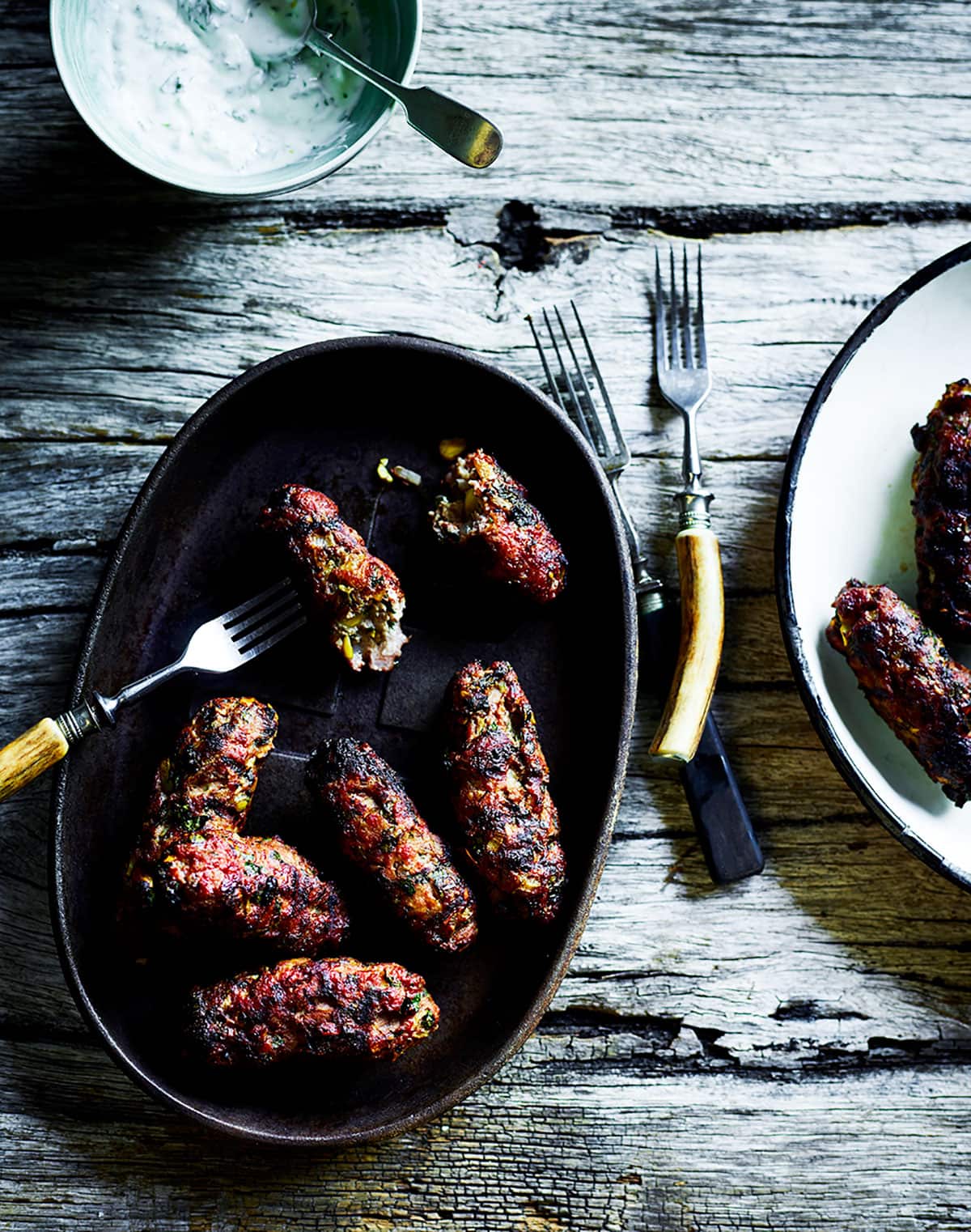 Nekkid sausages with mint and pistachio