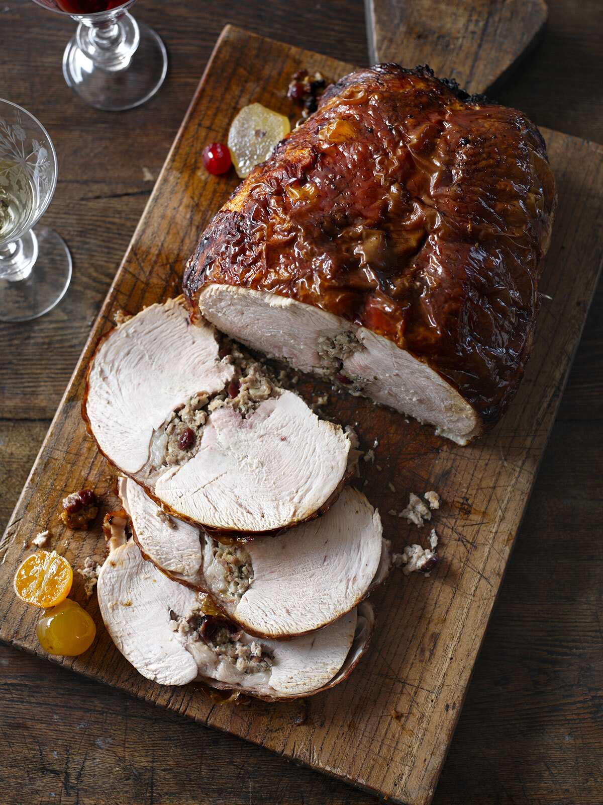 Turkey breast stuffed with Italian sausage and marsala-steeped cranberries