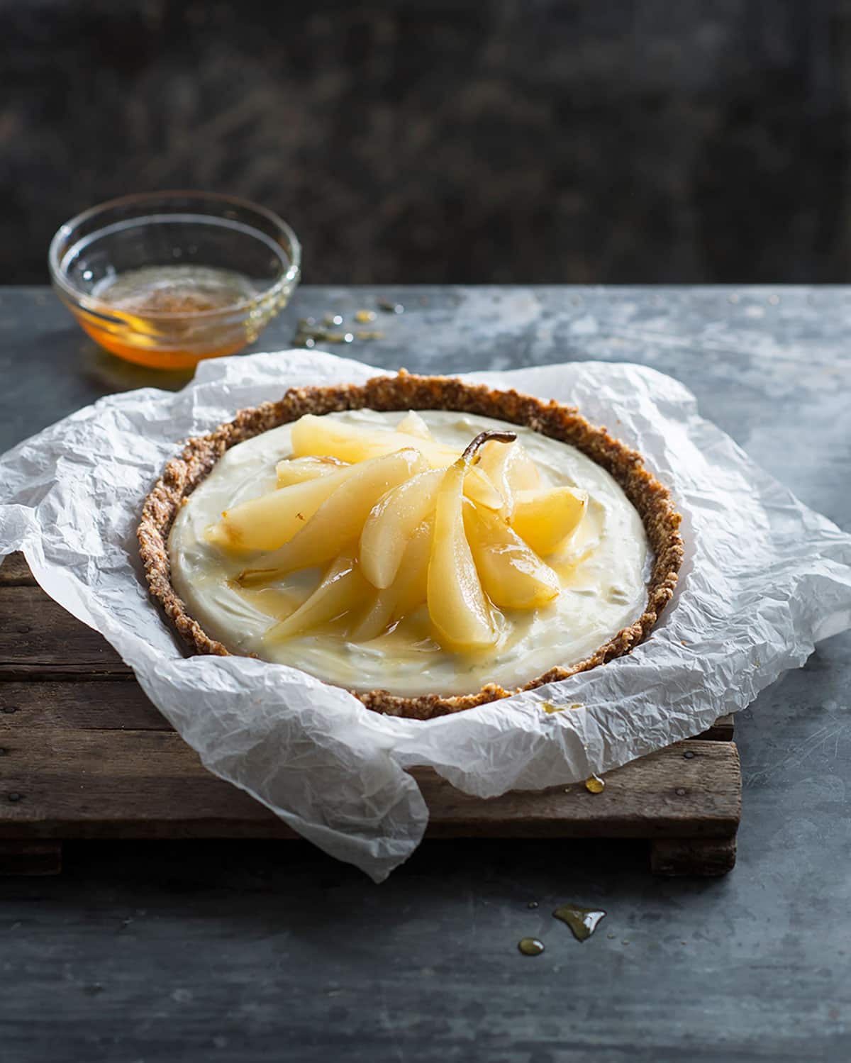 No-bake poached pear flan