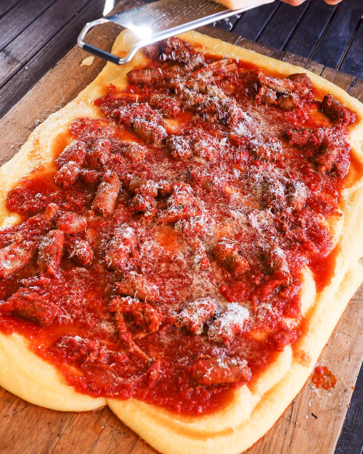 Nonna Irene’s sausage stew with soft polenta