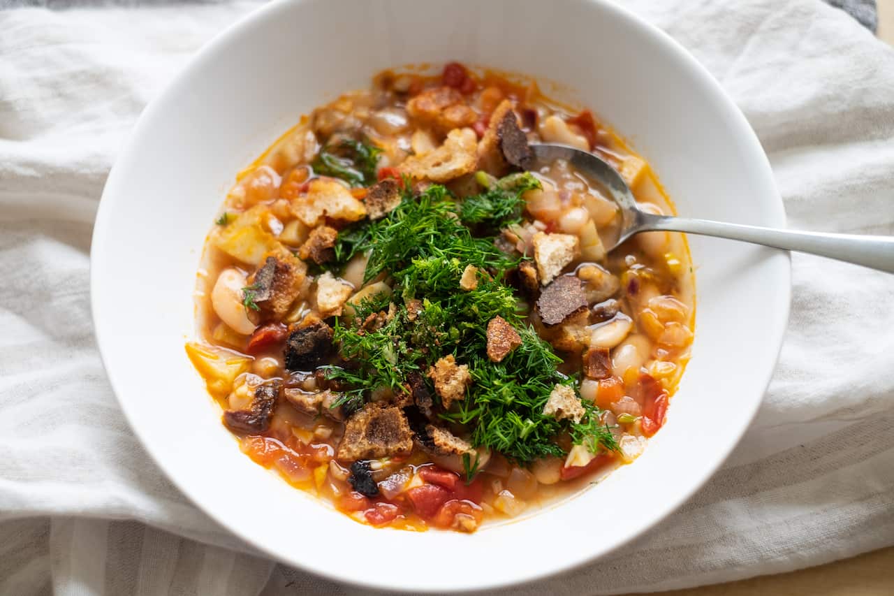 Nonna's wild fennel and chestnut soup.