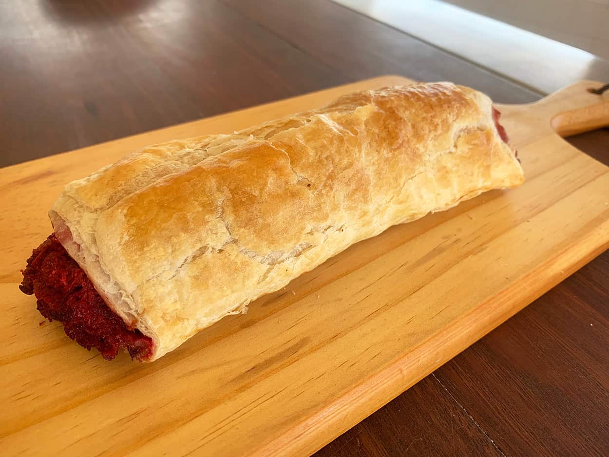 Nord Bakery's beef and beetroot sausage roll