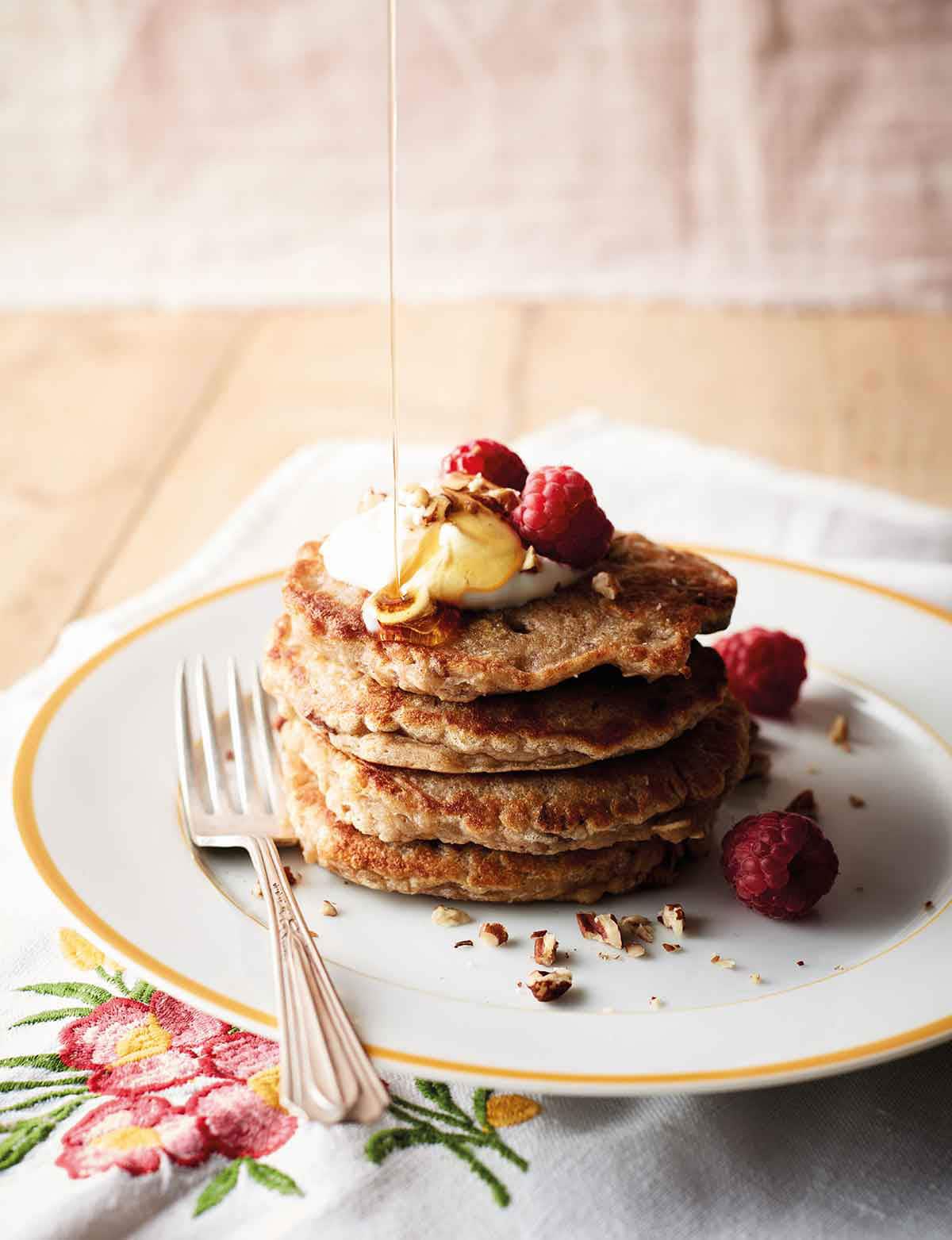 Oaty pecan pancakes