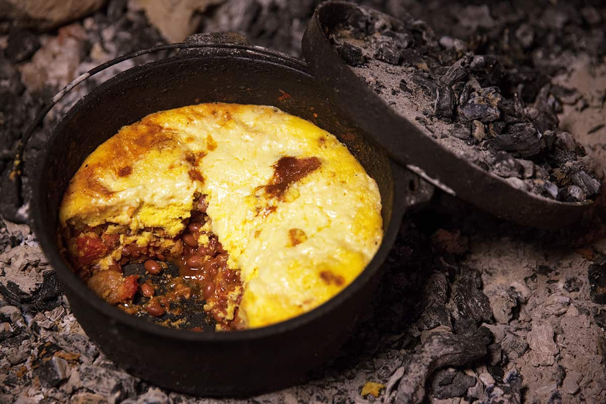 Cheesy bean and cornbread pie
