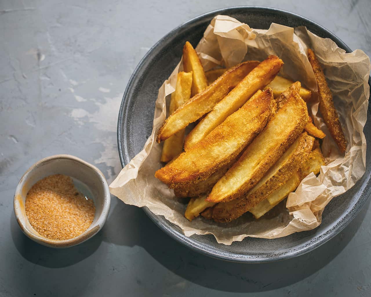 Twice-cooked chips with chip salt