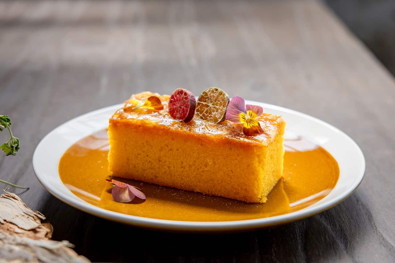 Orange, lemon myrtle and finger lime cake