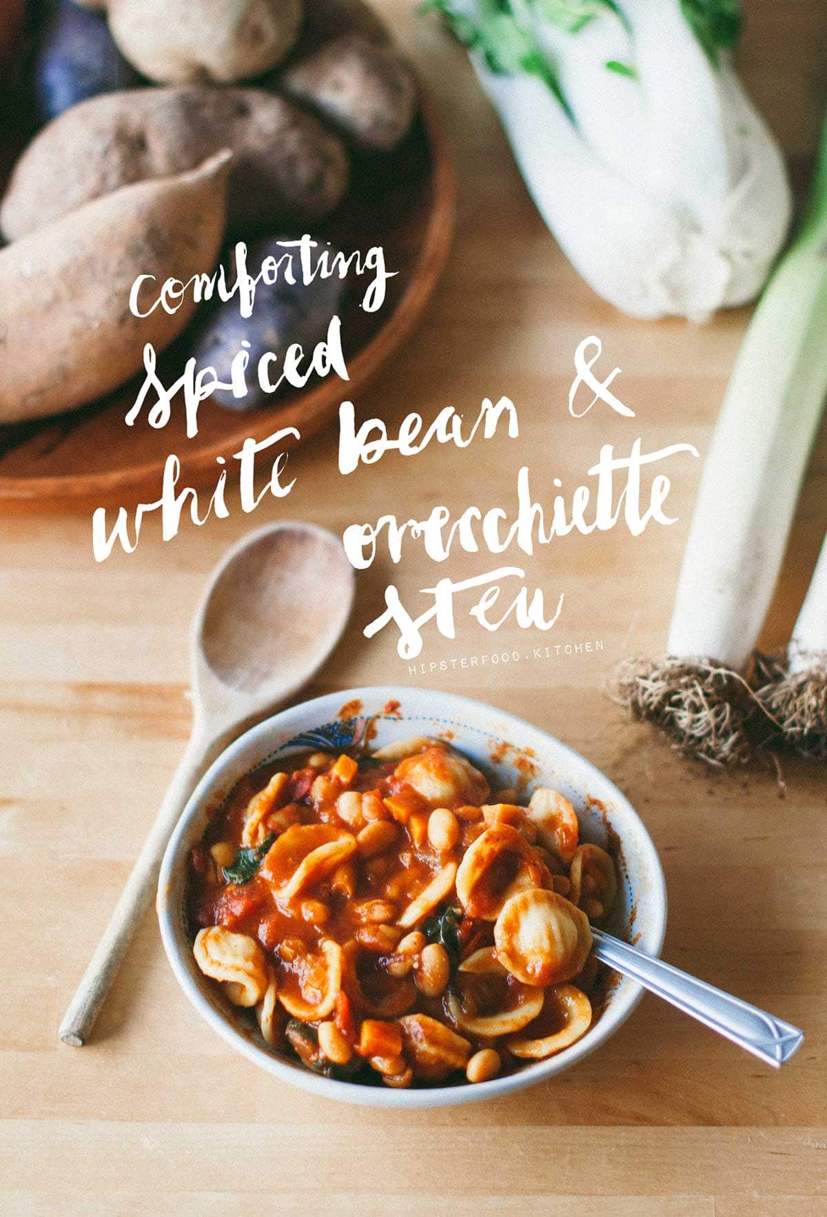 Comforting spiced white bean and orecchiette stew