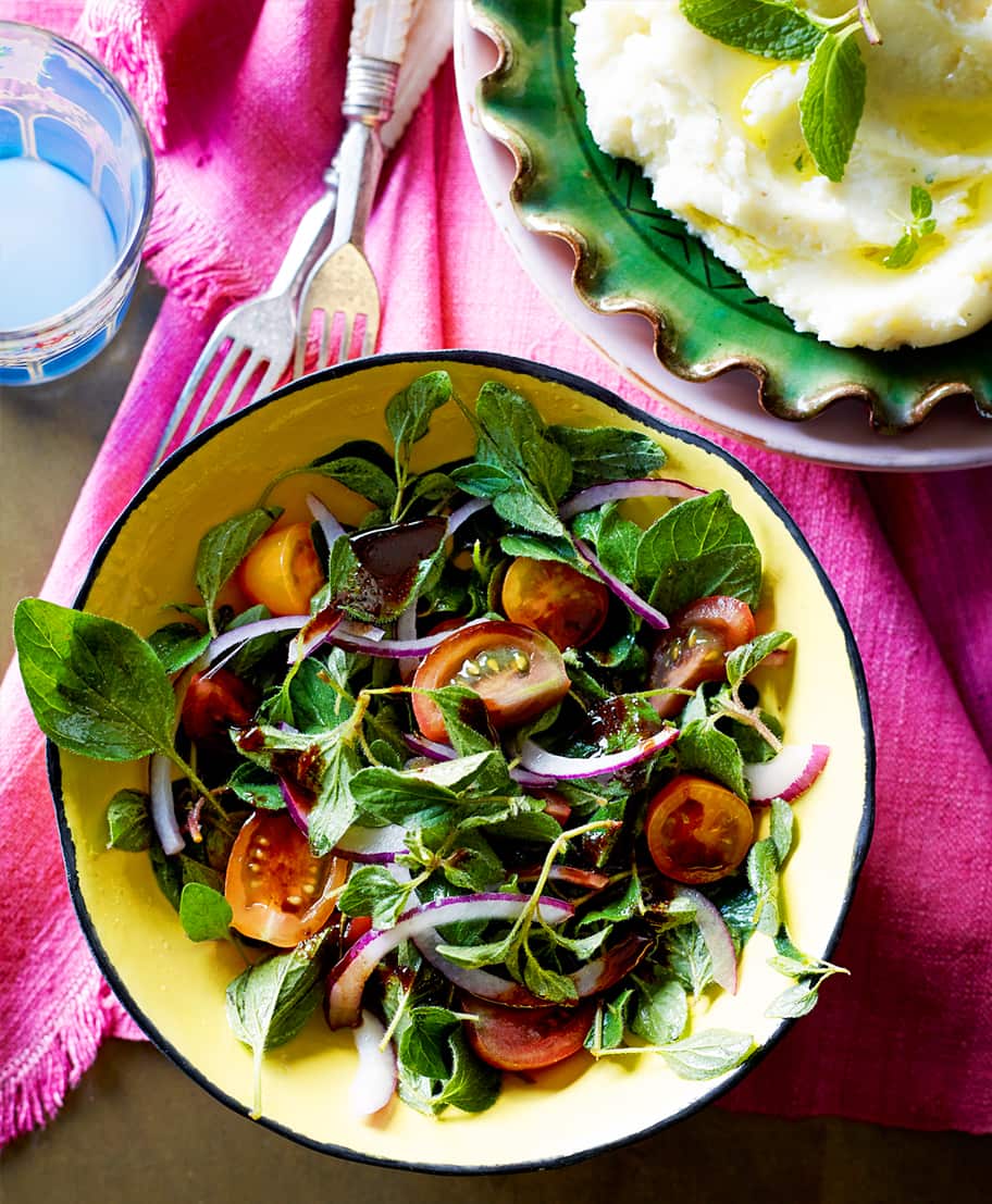 Fresh oregano salad with pomegranate molasses and sumac