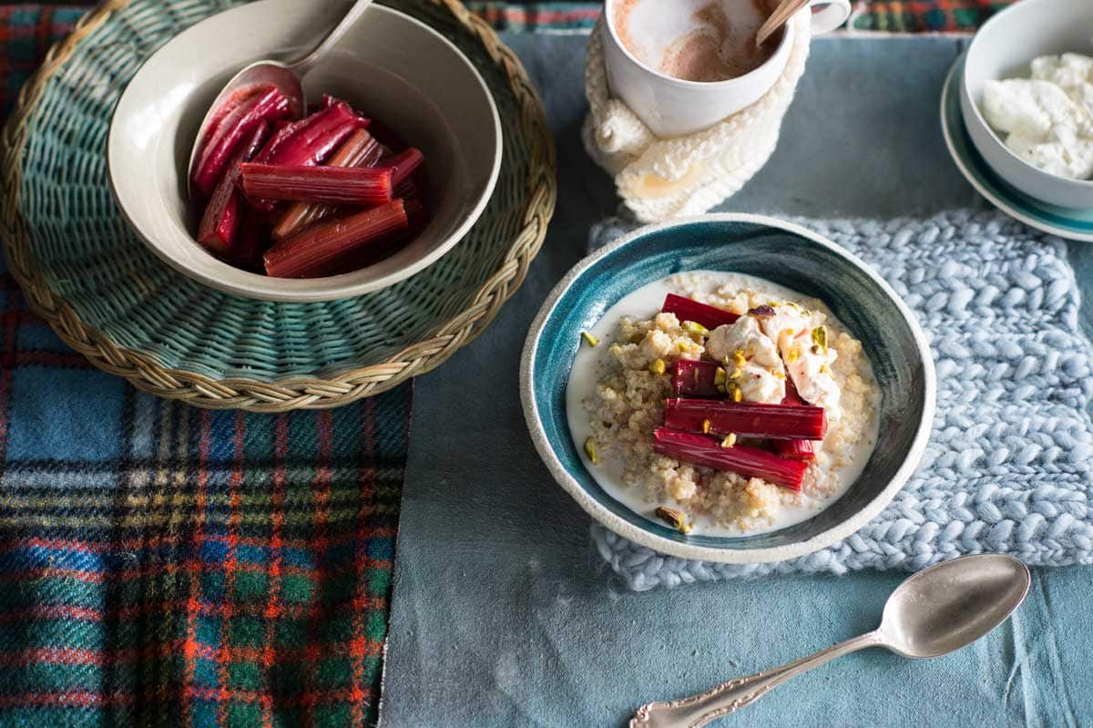 Quinoa porridge with roasted rhubarb and vanilla-honey labneh