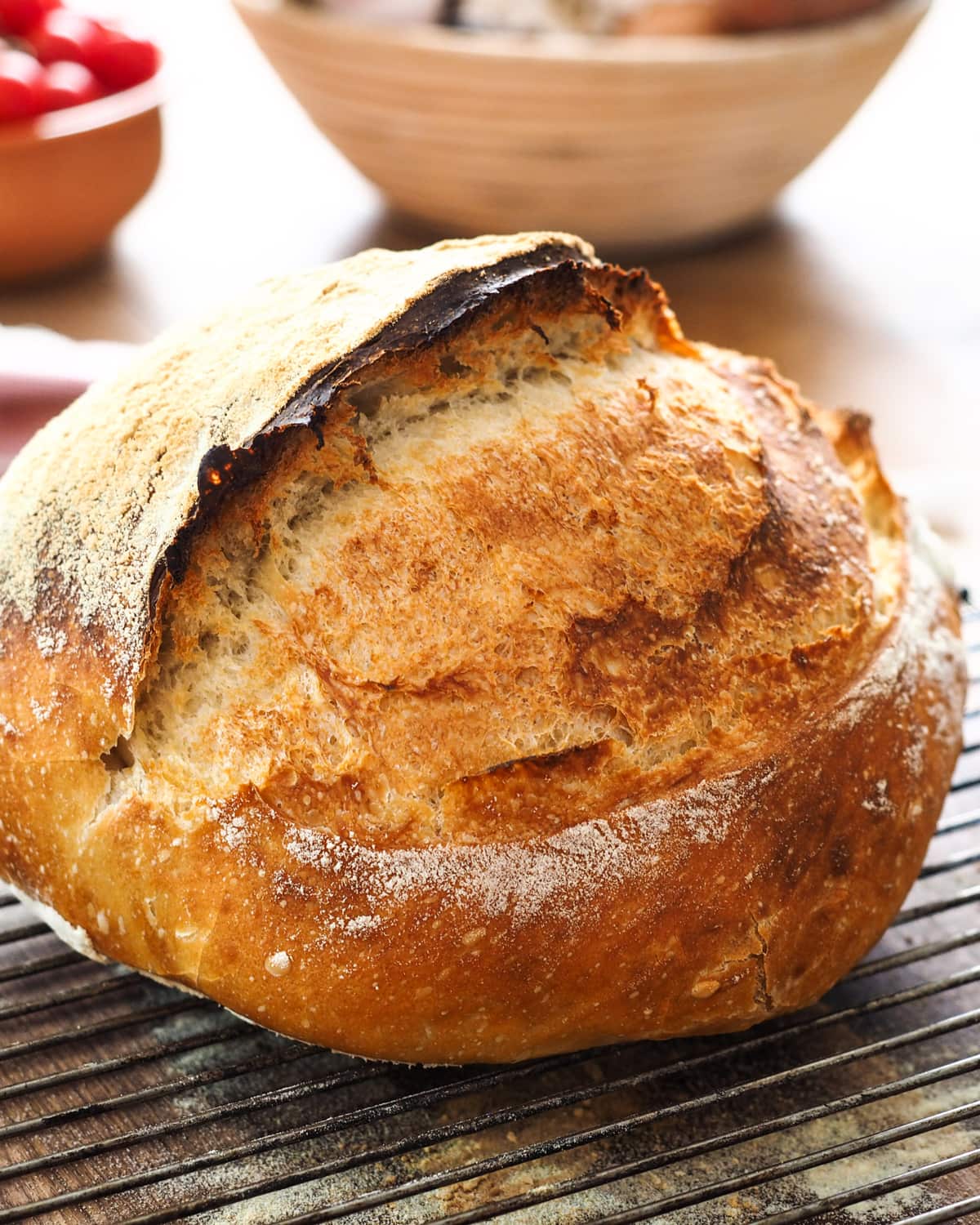 Overnight bread baked in a cast iron pot