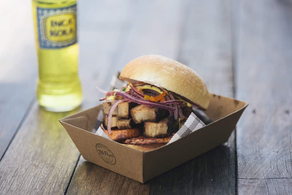 Peruvian pork belly sandwich - Pan con Chicharron