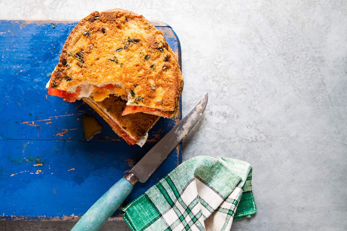 parmesan-crusted egg and bacon sandwich