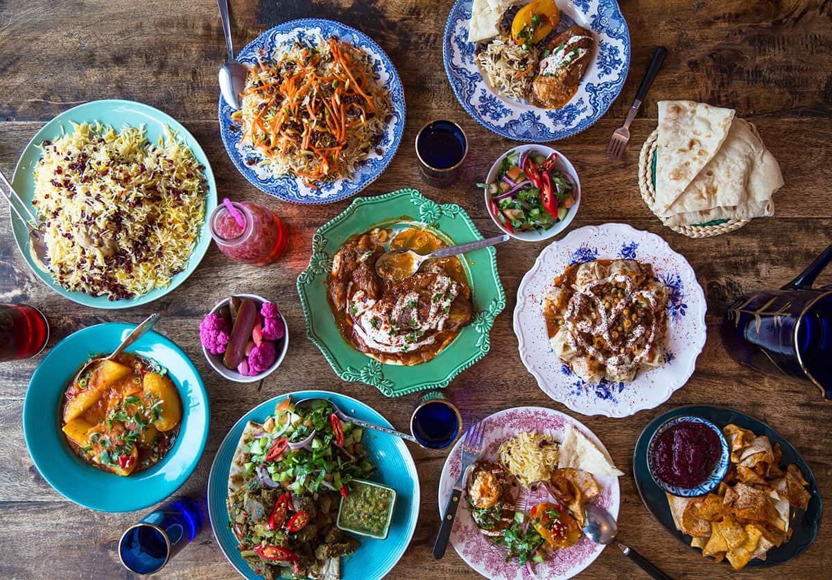 Afghan meals on table at Parwana restaurant