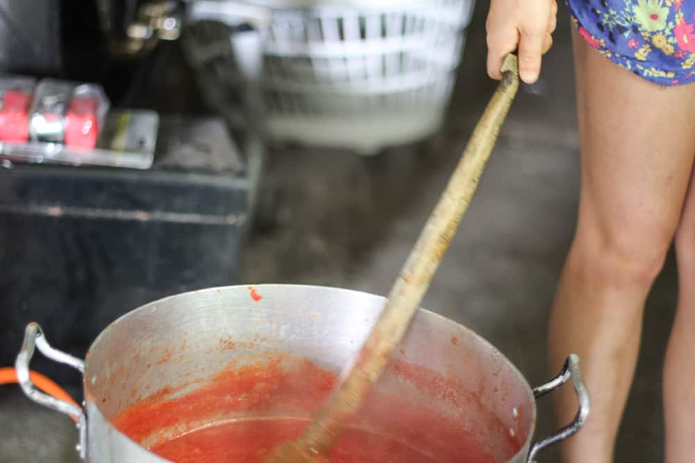 Stirring the passata pot