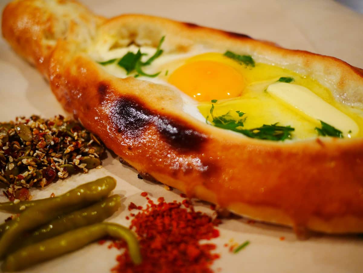 The four-cheese khachapuri at Pazar Food Collective is incredibly popular.
