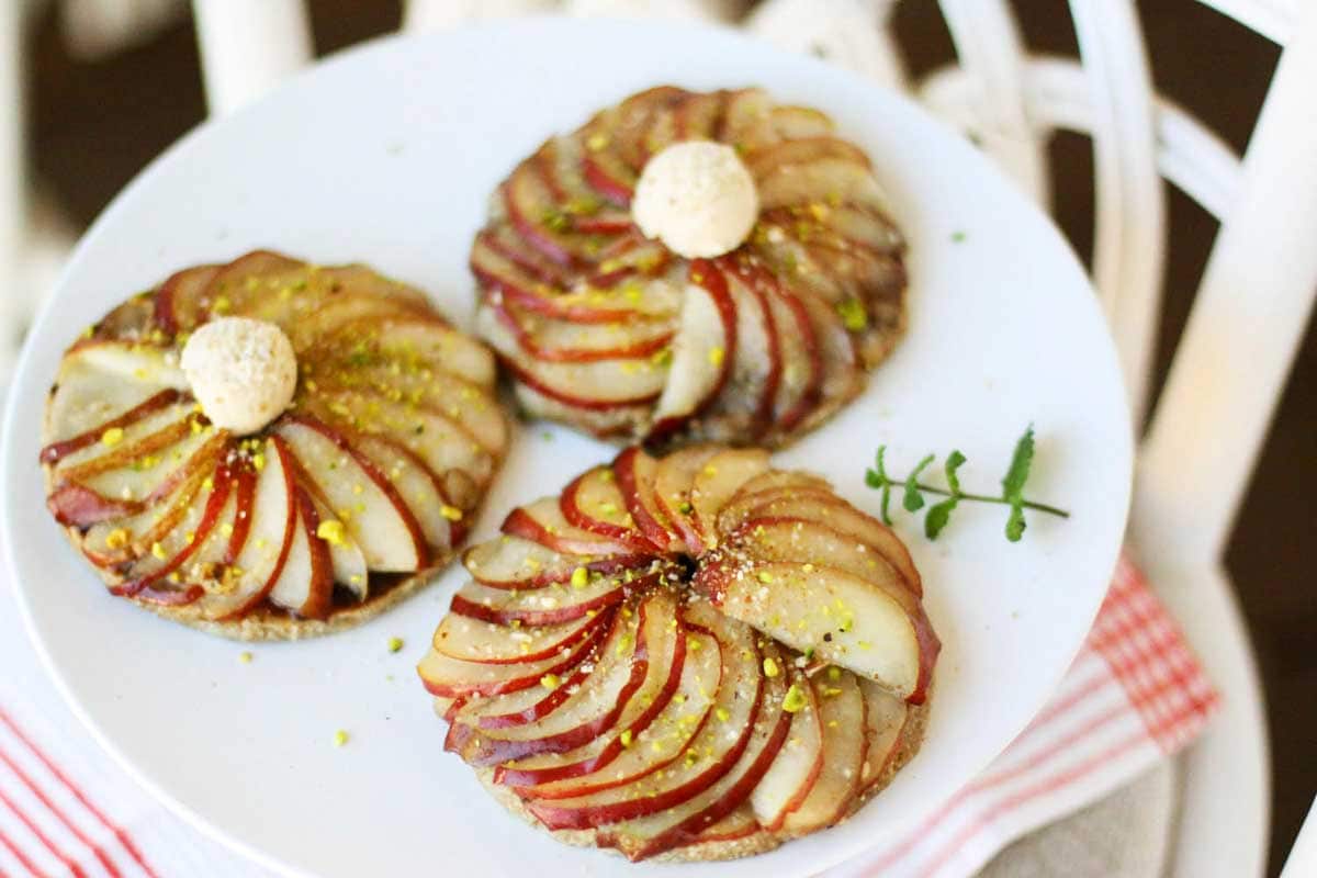 Raw multigrain pear ginger cakes with macadamia whipped cream