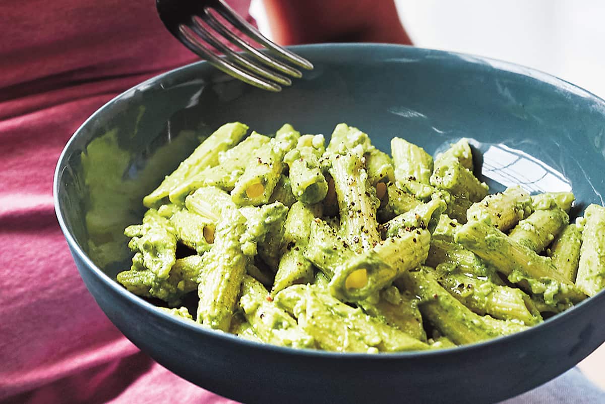 Penne with zucchini crema