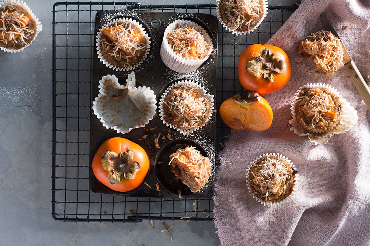 Persimmon and coconut muffins