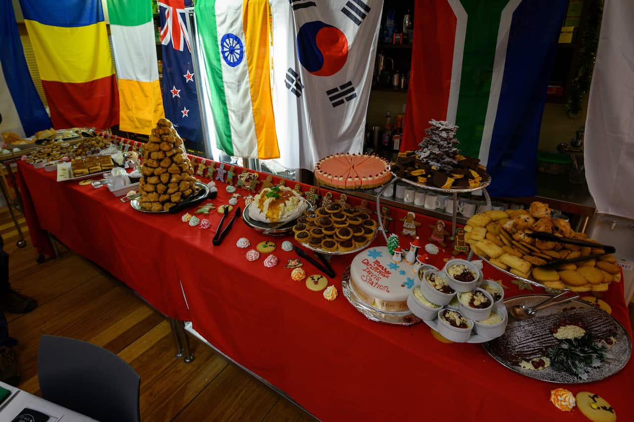 Antarctica: An assortment of Christmas dinner desserts