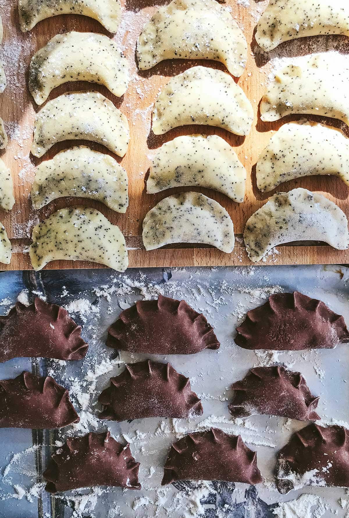 Poppy seed and chocolate pierogi