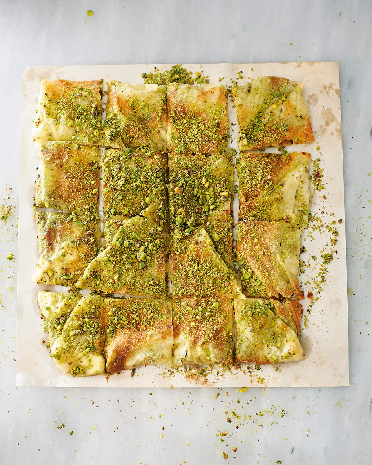 Pistachio pancakes with clotted cream